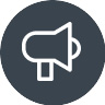A gray circular icon. The icon includes white lines that show a microphone.