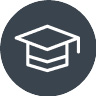 A gray circular icon. The icon shows a graduation cap.