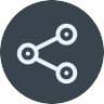 A gray circular icon. The icon includes white lines that show a circle that connects to two other circles, representing a network.